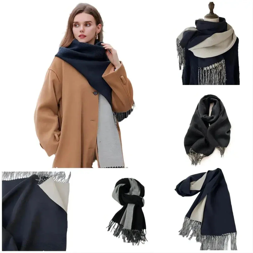 Two Tone Warm And Soft Wrapping Style Scarf