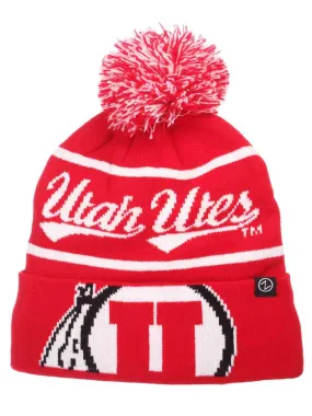 Utah Utes Zephyr Bandit Knit Red White Cuffed Poof Ball Beanie Cap Hat