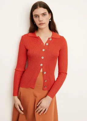 Vince - Ribbed Collared Cardigan in Burnt Orchid