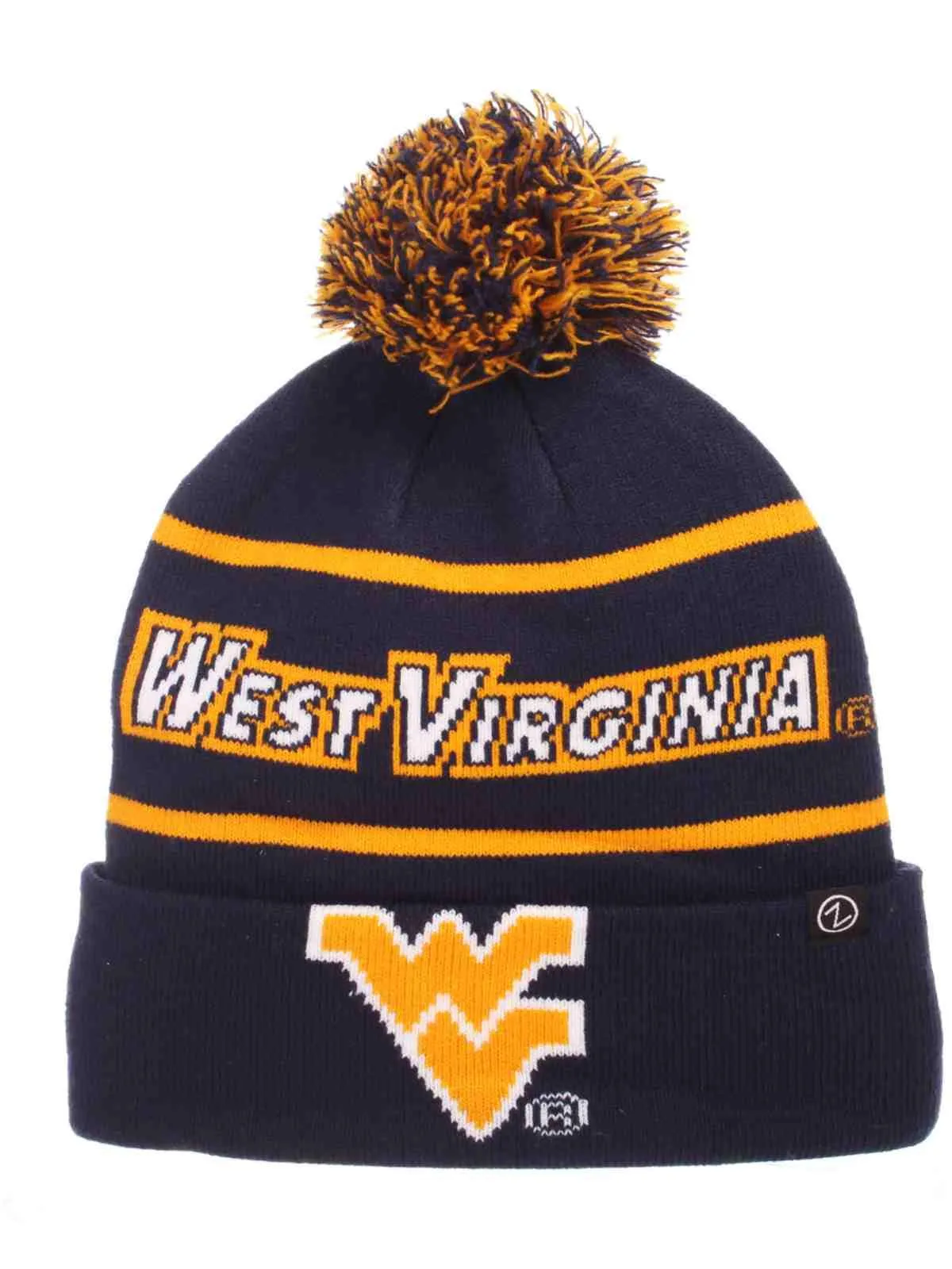 West Virginia Mountaineers Zephyr Bandit Knit Cuffed Poof Ball Beanie Cap Hat