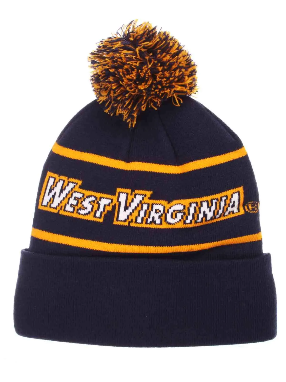 West Virginia Mountaineers Zephyr Bandit Knit Cuffed Poof Ball Beanie Cap Hat