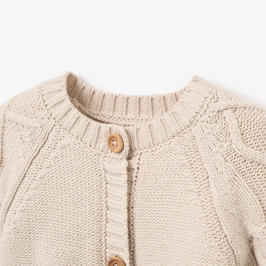 Wheat Chunky Diamond Cable Cardigan & Hat Set