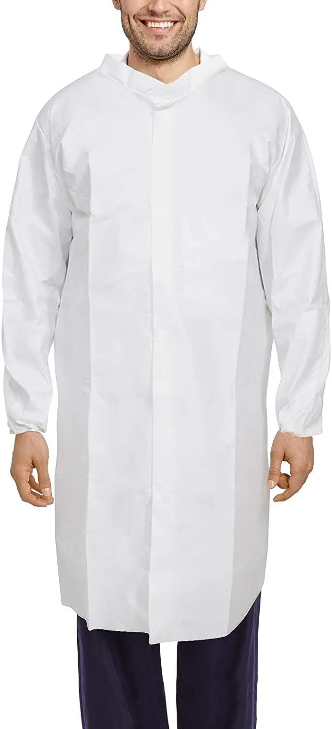 White Disposable Lab Coats. Pack of 60 Unisex Lab Coats Large. Blend