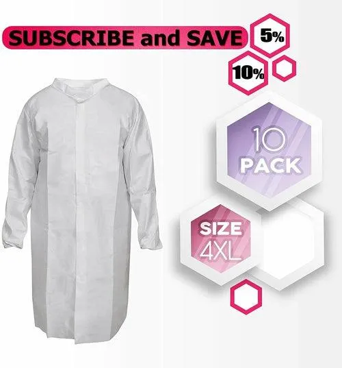 White Disposable Lab Coats. Pack of 60 Unisex Lab Coats Large. Blend