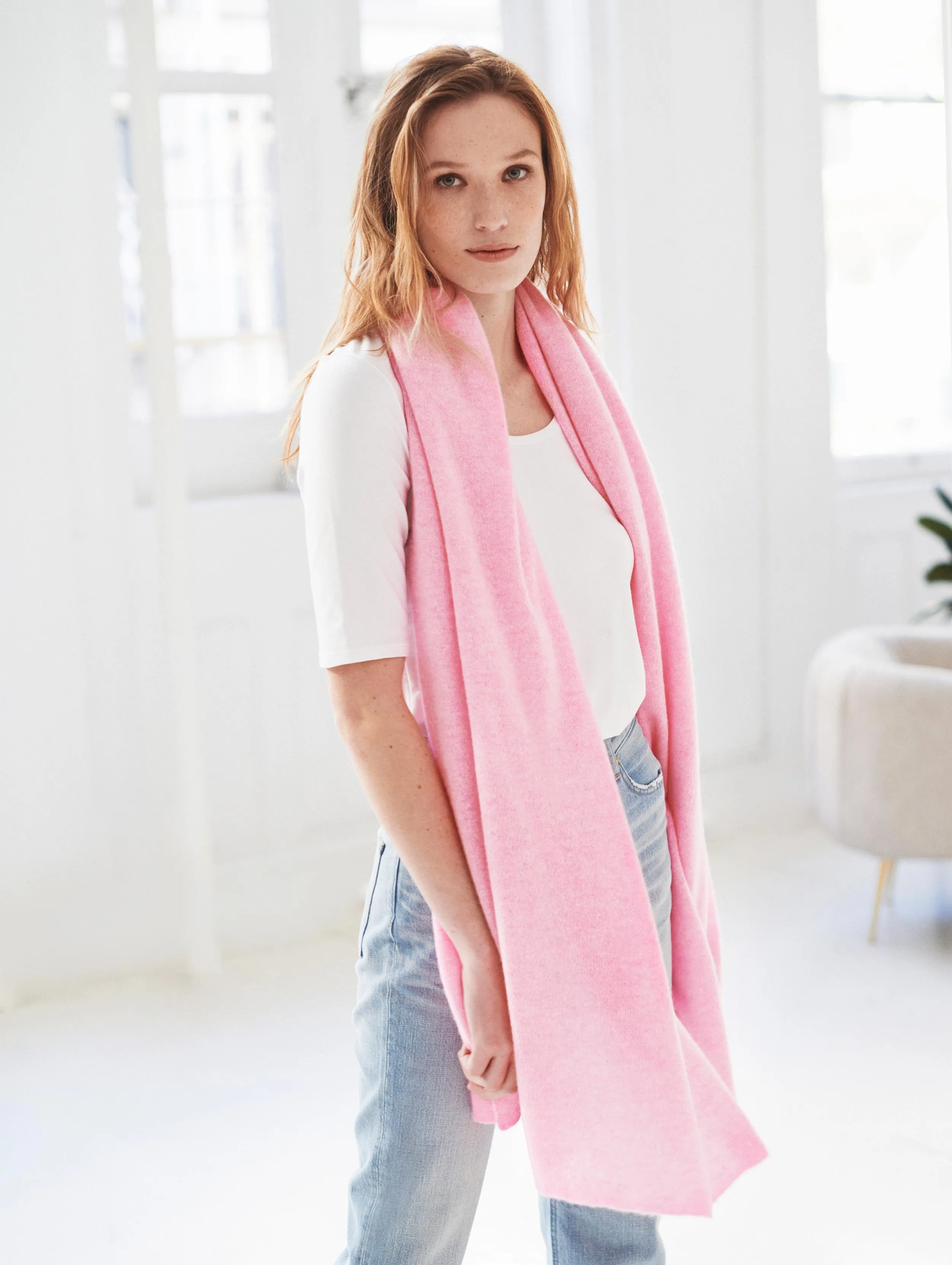 White   Warren - Cashmere Travel Wrap in Pink Buds