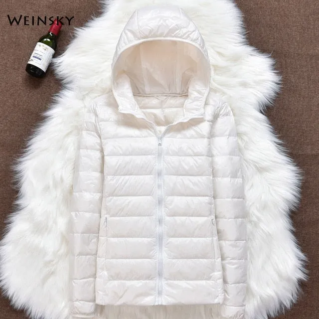 Winter Women Ultralight Thin Down Jacket White Duck Down Hooded Jackets Long Sleeve Warm Parka Portable Outwear