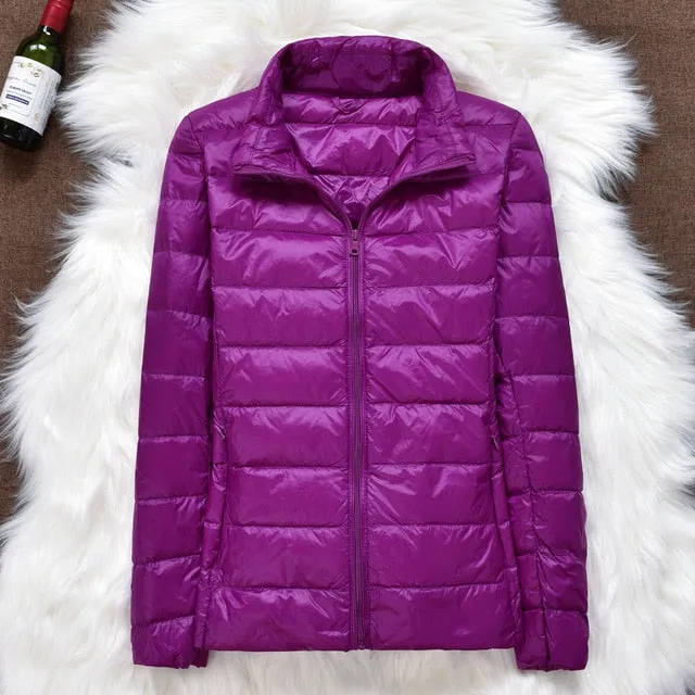 Winter Women Ultralight Thin Down Jacket White Duck Down Hooded Jackets Long Sleeve Warm Parka Portable Outwear