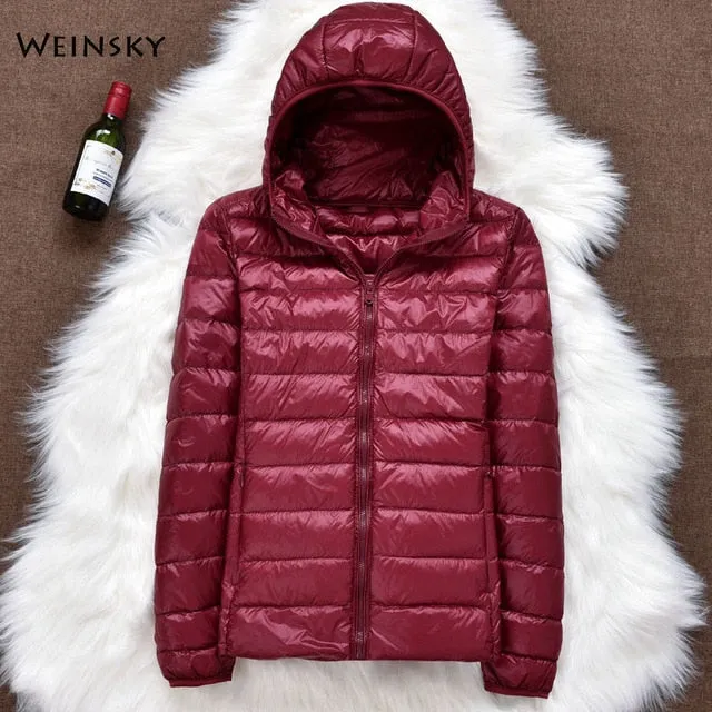 Winter Women Ultralight Thin Down Jacket White Duck Down Hooded Jackets Long Sleeve Warm Parka Portable Outwear