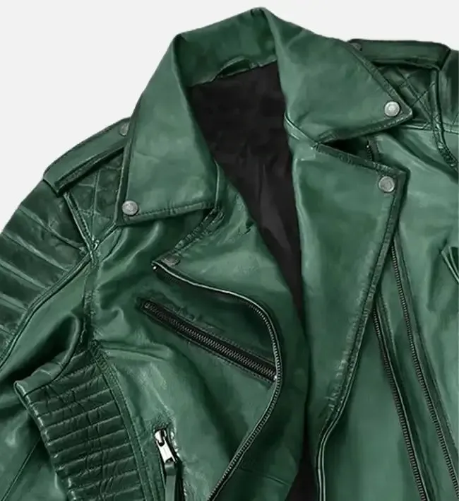 Women's Charlotte Burnt Green Leather Jacket