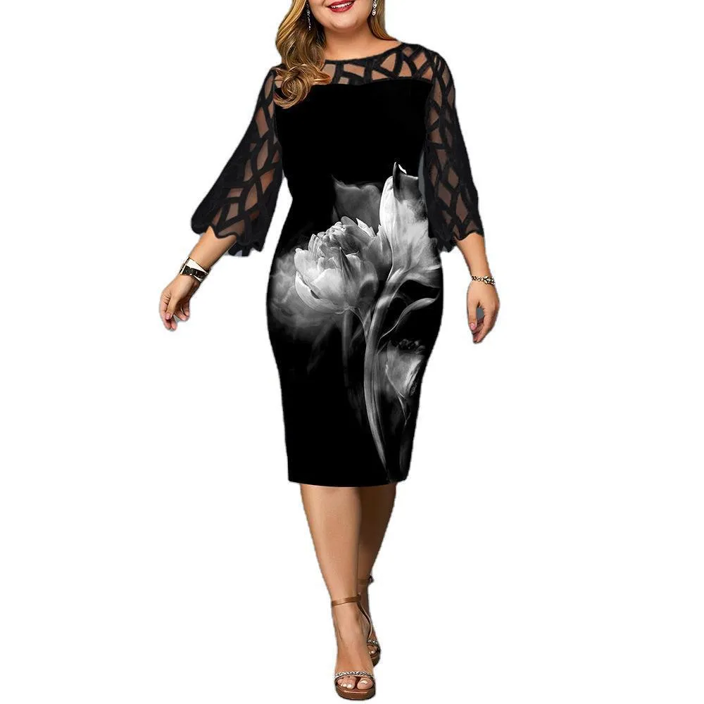 Women's lace rose design print dress