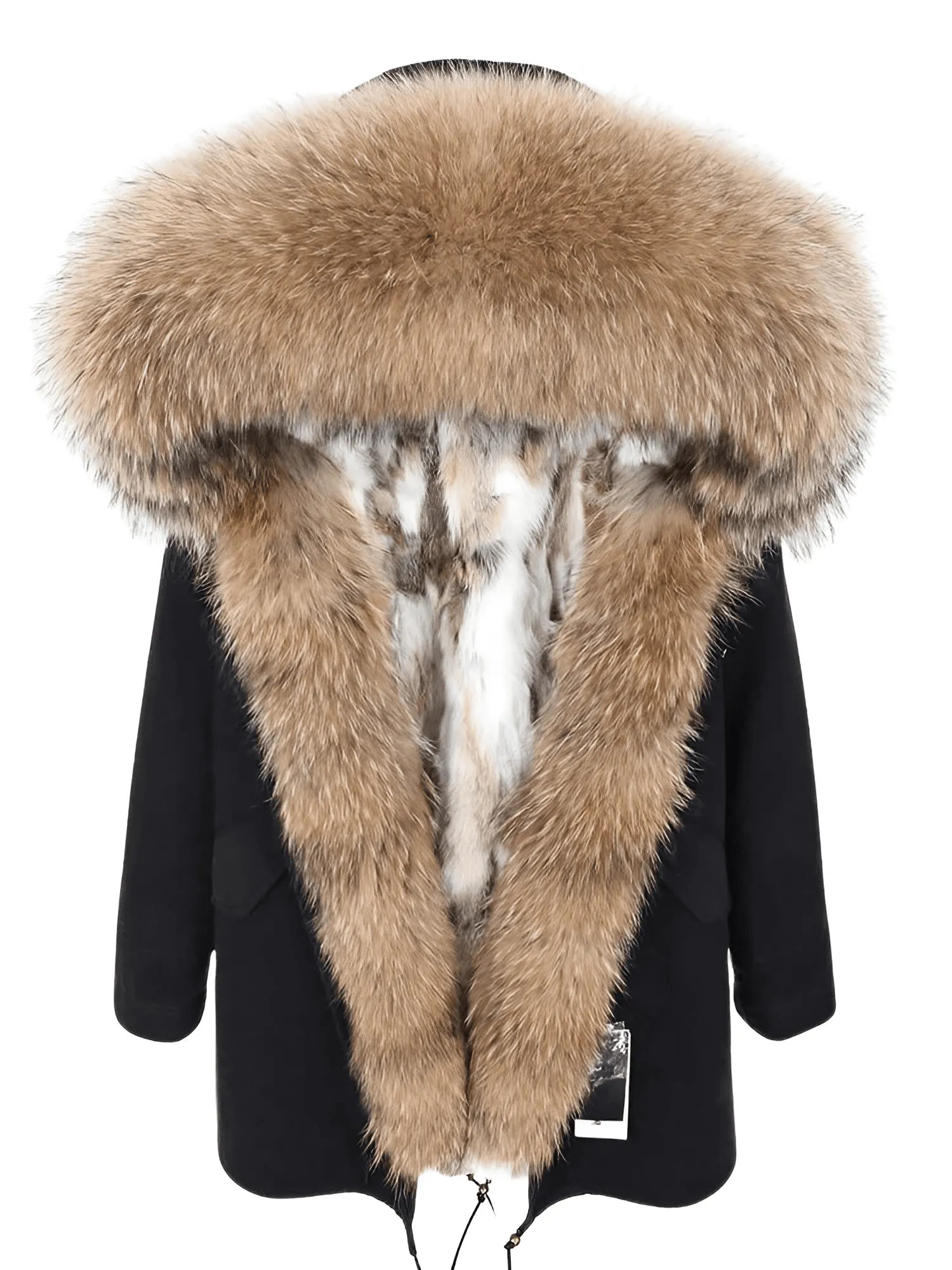 Women's Long Rabbit Fur Parka Real Fur Lining & Real Fox Fur Collar