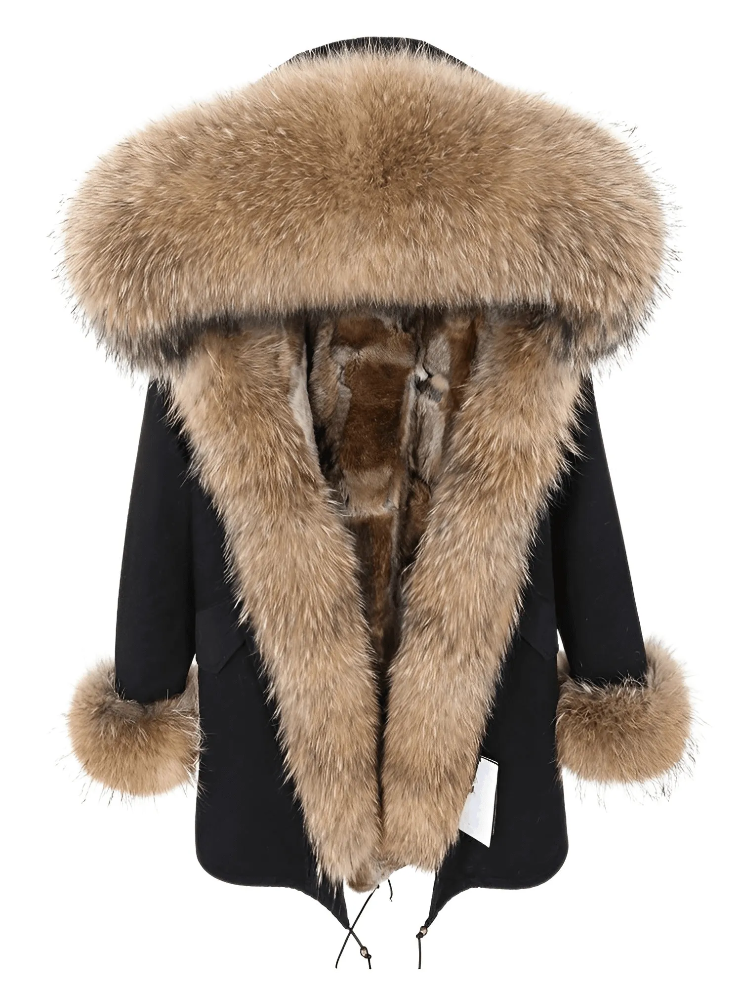 Women's Long Rabbit Fur Parka Real Fur Lining & Real Fox Fur Collar