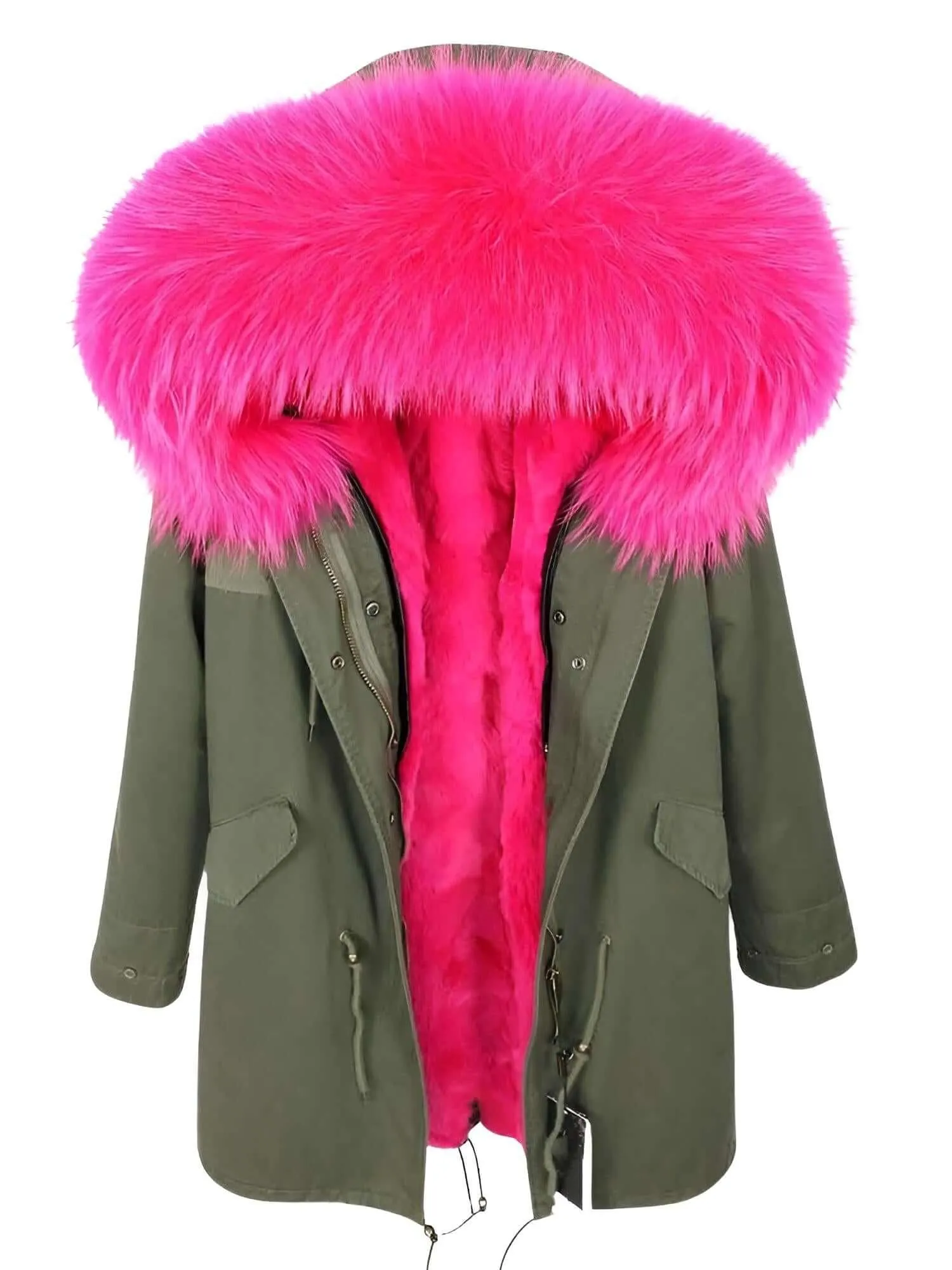 Women's Long Rabbit Fur Parka Real Fur Lining & Real Fox Fur Collar