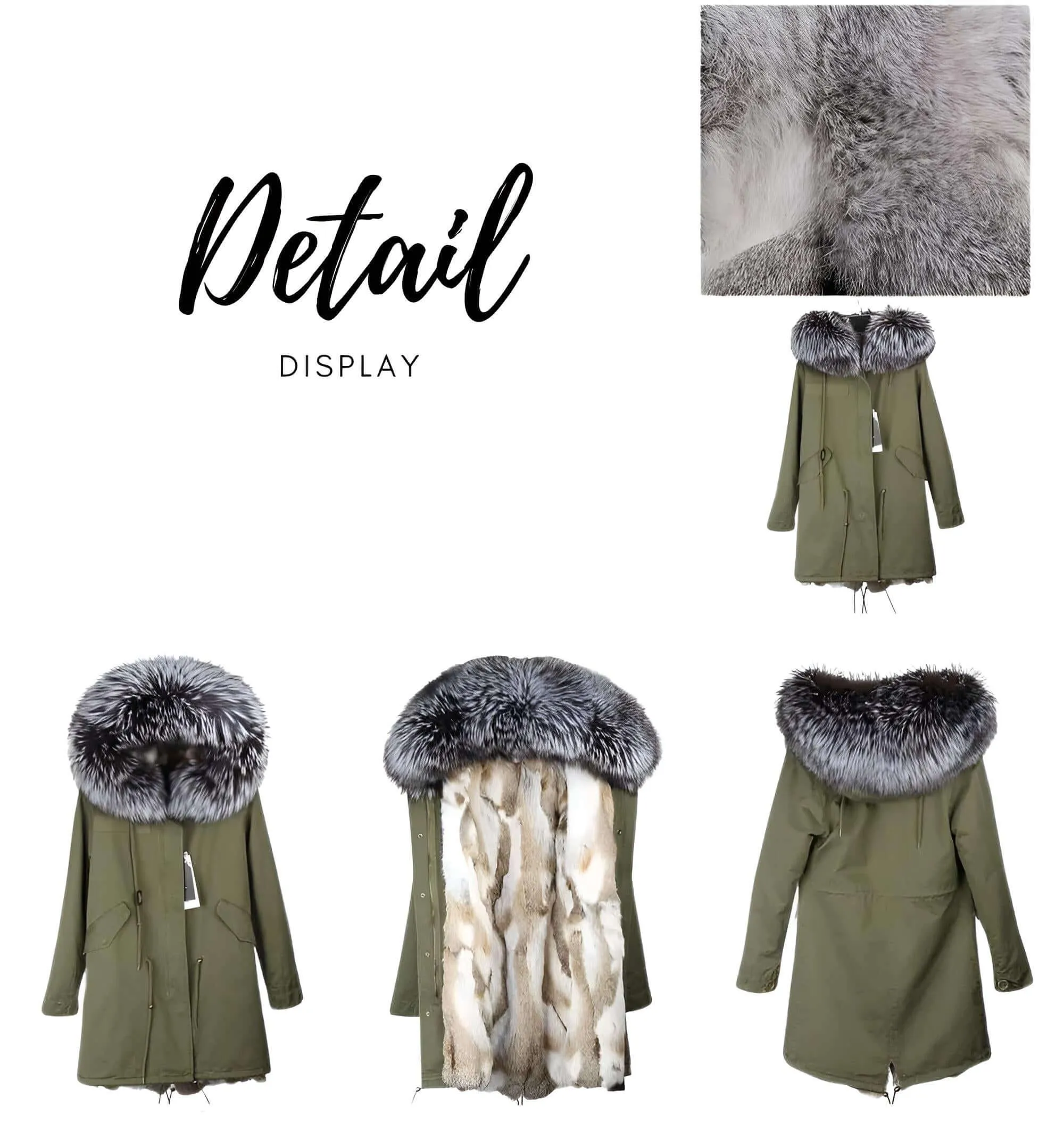 Women's Long Rabbit Fur Parka Real Fur Lining & Real Fox Fur Collar