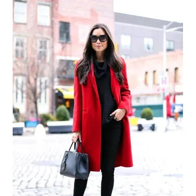 Womens Scarlet Red Long Wool Jacket