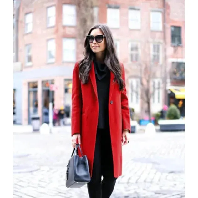 Womens Scarlet Red Long Wool Jacket