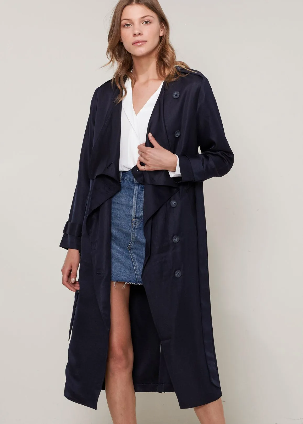 Women's Tie Waist Maxi Trench Coat