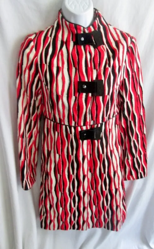 WOMENS TOCCA RED BLACK WHITE MULTI Abstract 1960s Style Jacket Coat 2 XS