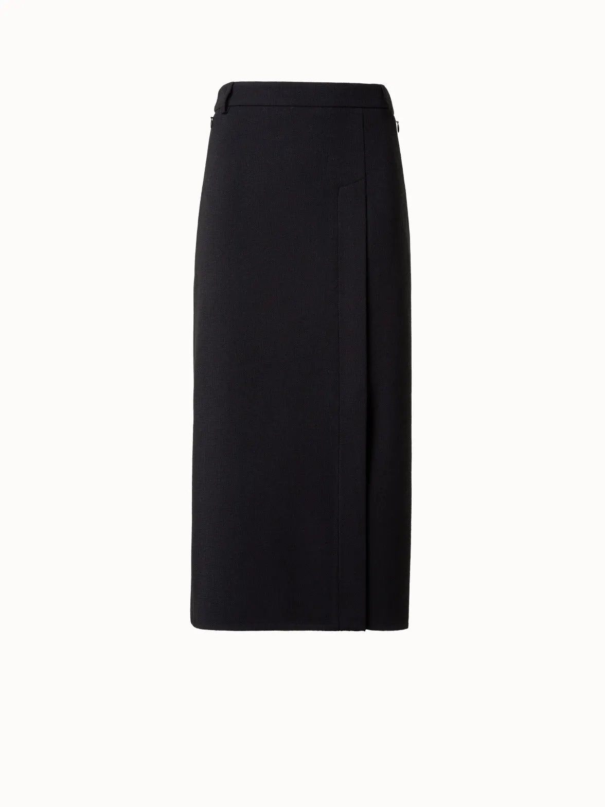 Wool Crêpe Pencil Skirt with Asymmetrical Slit