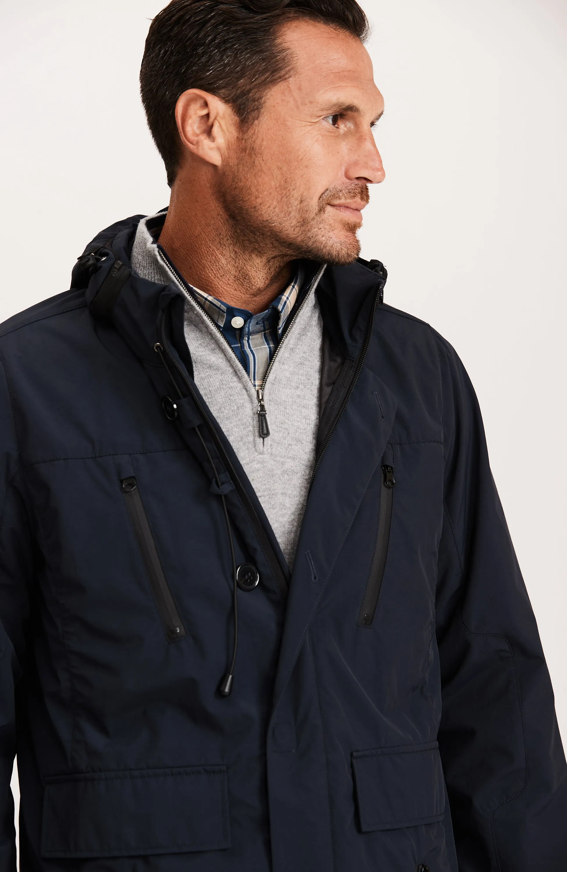 Zip Off Hood Bonded Parka - Navy